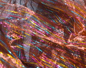 JN00260 Sale item Brown Mix Rainbow Color Lines Sparkle Lurex Organza Fashion Craft Home Decor Sheer Lightweight 58/60" Fabric By The 1 Yard