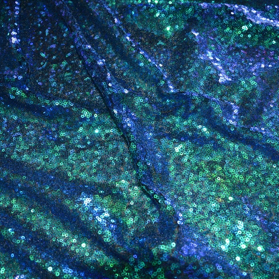 JN00378 Blue Green Two Tone 3mm Sequin Salvage 2 Way Stretch