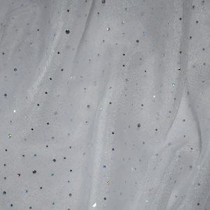 JN00255-1 White  Ice Speckles Hologram Embossed Sequins Glitter Lightweight Soft Drape High Fashion Home Decor Organza 58/60&quot;Fabric By Yard