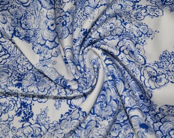 JN00222 Sale 100% Cotton  Twill White Backround With Blue Floar Print   Middle  weight   Fashion  58/60" Fabric By The 1 Yard