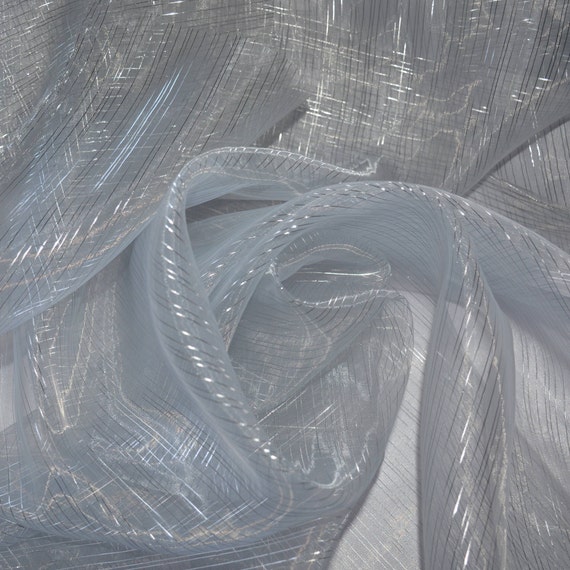 JN00274 Silver Iridescent Fine Line Stripes Organza Full Hand Lightweight Super Sheer Soft Fashion Home Decor Craft 58"Fabric By The Yard