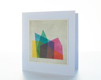 Geometric Abstract Art Card: 'Shelter 9' Monoprint Design