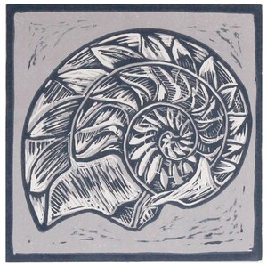 Nautilus Shell original hecho a mano Lino impresión