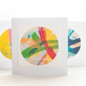 Faça um respingo (verde) | desenho abstrato de círculo | cartões feitos à mão | cartões de serigrafia
