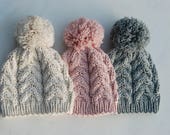 Cable hat with pom pom, baby boy girl knit hat, hand knitted winter boutique hat baby, newborn toddler, cotton cable beanie, made to order
