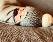 Cotton Ear flap hat with pom pom, baby boy girl knit hat, hand knitted winter boutique hat baby, newborn toddler, beanie, made to order