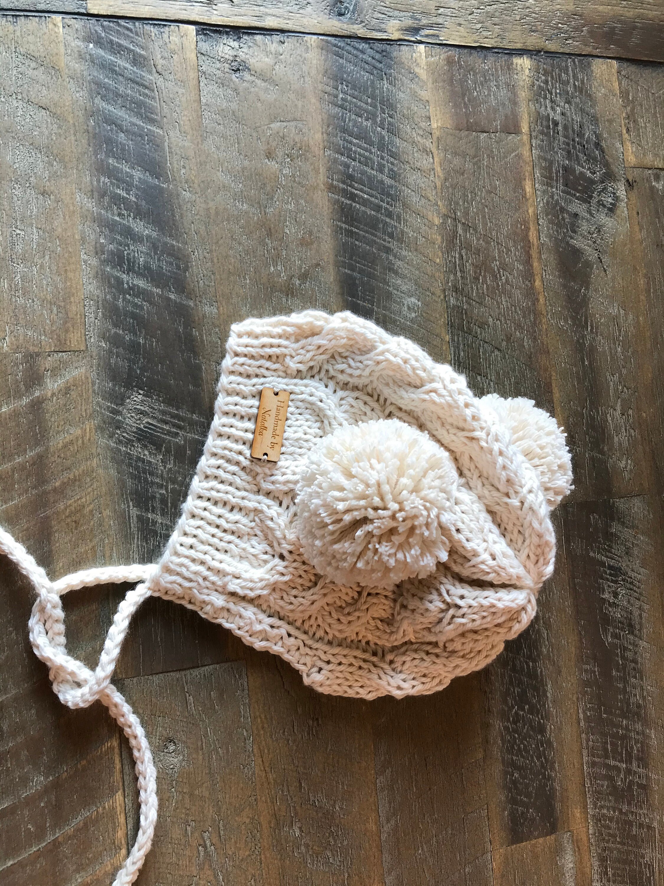 Puffete Cappello in maglia di cotone con pon pon
