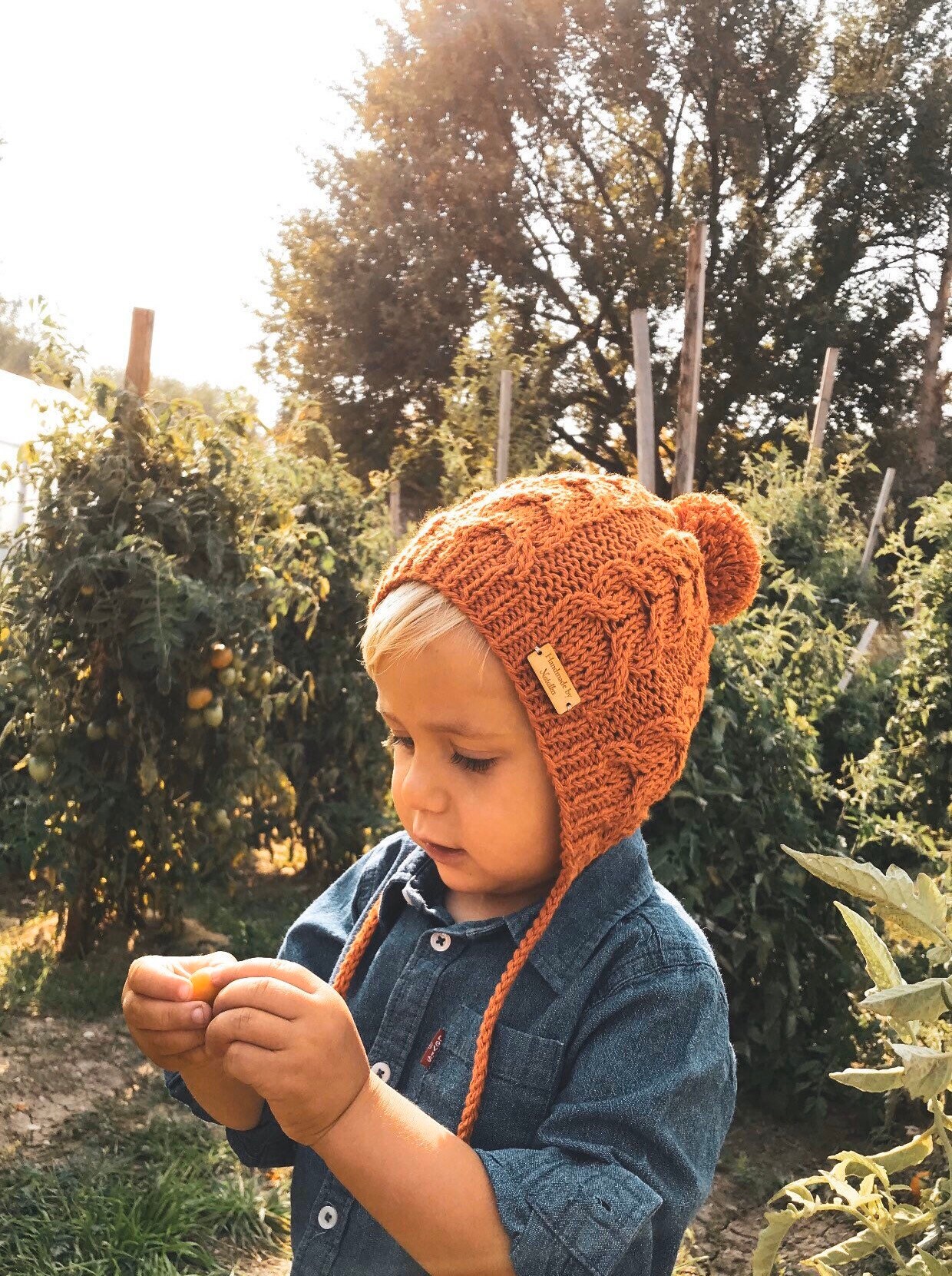 Cable Hat With Pom Pom and Mittens Set, Baby Boy Girl Hand