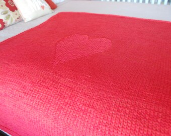 Handmade chunky knit blanket, throw, heart blanket, Valentine's gift, pure cotton throw, bedroom home knit natural yarn, Mother’s Day gift