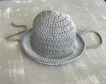 Ready to ship Baby summer hat, baby boy photo prop, crochet cotton hat, fisherman's hat, hat with ties, beach hat for baby boy, hand crochet