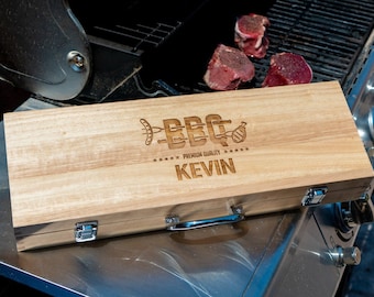 Grill Gift Set, BBQ Grilling Tools, Personalized BBQ Set, Barbecue Gift, Engrave Grill Tool, Grill Case, Man Grill Gift Idea, Gift for Grill