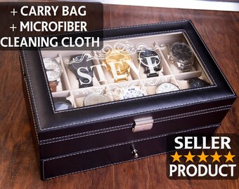 EXTRA LARGE 20 Piece Watch Box, 20 XL Slots, Watch Organizer, Watch Case, Engraved Watch Box, Personalized Watch Box,20 Slot Jewelry Storage