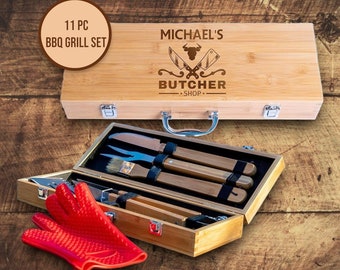 Custom Dad BBQ Grill Set, Engraved Grilling Set, Men's BBQ Gift, Father's Day, Christmas Grill Gift, Barbecue Gifts for Men, BBQ Tool Case
