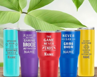 Personalized Gaming Tumbler, Laser Engraved Gamer Travel Mug, Gaming Lover Coffee Cup, Game Lover Gift, Double Insulated Custom Drinkware