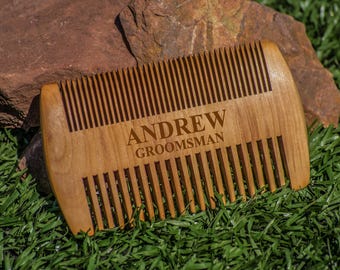 Wood Beard Comb, Personalized Engraved Combs, Beard Brush, Custom Beard Comb, Wooden Brush for Men, Barber Combing Brush, 2 sided grooming