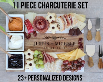 Marble Serving Board, Cheese Plate, Charcuterie Plank, Serving Board Set with Bowls, Personalized Cheese Board, Cheese Knife Set, Platter