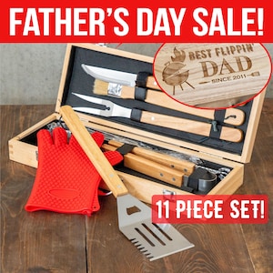 Gift for dad, personalized grill set, custom father's day gift, bbq grill set, mens bbq, grilling tool set, men's grill gift, bbq gift set