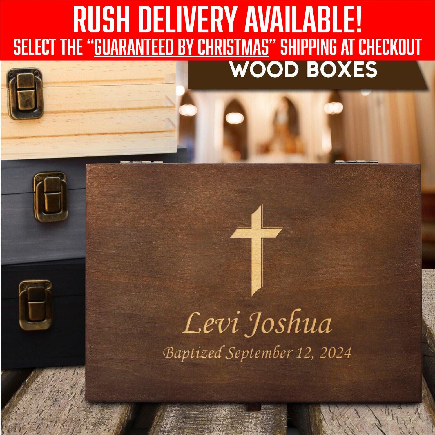 Personalized baptism, first communion, engraved wood keepsake box, christening gift, religious gift for godchild, grandchild, godparents