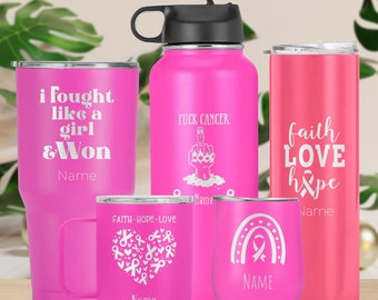 Breast Cancer Survivor Awareness Personalized Tumbler Cup, Travel Mug, Cancer Awareness Month Gift For Her, Women, Mom, Wife, Cancer Warrior