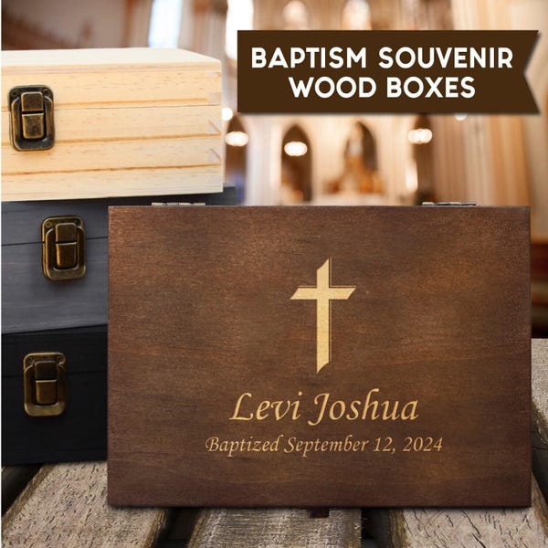Personalized baptism, first communion, engraved wood keepsake box, christening gift, religious gift for godchild, grandchild, godparents