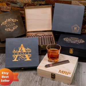 Personalized Cigar Box, Groomsman Gift Box, Gift for Man, Engraved Wood Box, Wedding Bridal Gift, Best Man Gift, Party Gift Box, Men's Box image 1