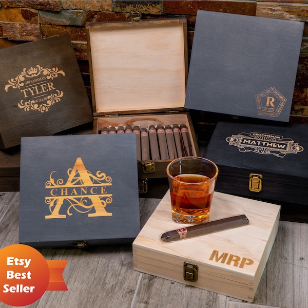 Personalized Cigar Box, Groomsman Gift Box, Gift for Man, Engraved Wood Box, Wedding Bridal Gift, Best Man Gift, Party Gift Box, Men's Box