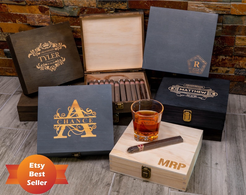 Personalized Cigar Box Groomsman Gift Box Gift for Man Etsy