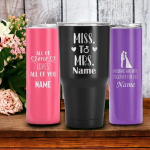 Personalized tumbler, mr. & mrs. mugs, wedding gift, bride groom laser engraved cup, double insulated couple travel mug, anniversary gifts