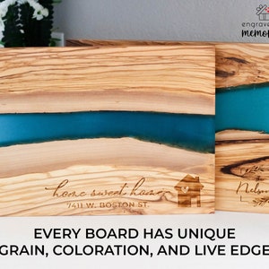 Personalized Charcuterie Board, New Home Gift, Live Edge Serving Board, Custom Closing Gift, Resin Chopping Board, Wood Serving Board image 6