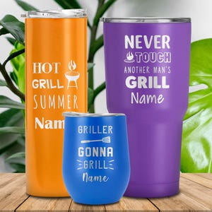 Custom barbeque tumbler, laser engraved bbq lover travel mug, barbecue coffee cup, personalized grilling gift, double insulated drinkware