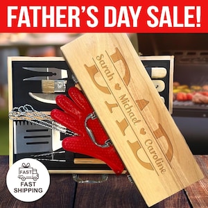 Personalized gift for dad, bbq grilling tools set, gift for him, dad and kids gift idea, barbeque dad gift, engraved bbq set, custom bbq set
