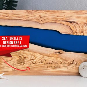 Sea turtle charcuterie board, river serving board, live edge serving tray, custom cheese board, epoxy river, resin serving board,