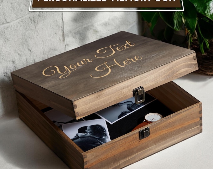 Personalized engraved wooden keepsake box - memory chest for weddings, rustic memento box, perfect for photos & sentimental keepsakes