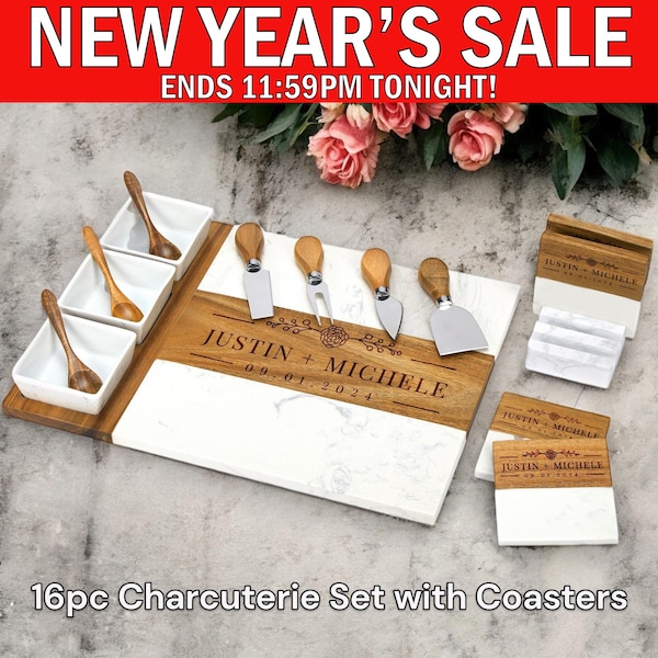 Tabla de charcutería de madera de mármol, regalo de boda, regalo para pareja, regalo de aniversario, regalo de inauguración de la casa, regalo de compromiso, regalo de despedida de soltera