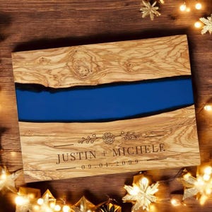 Custom engraved resin charcuterie board, christmas hostess gift, ocean cheese cutting board, personalized holiday gift idea for mom or dad