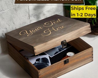Personalized engraved wooden keepsake box - memory chest for weddings, rustic memento box, perfect for photos & sentimental keepsakes
