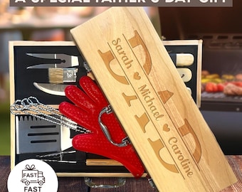 Personalized gift for dad, bbq grilling tools set, gift for him, dad and kids gift idea, barbeque dad gift, engraved bbq set, custom bbq set