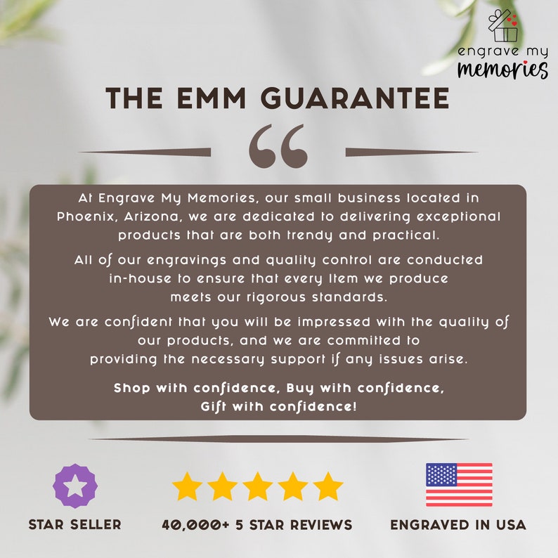 EMM Guarantee- Engraved in USA, Star Seller, 40000+ 5 star reviews