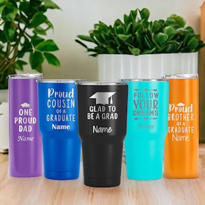 Graduation tumbler cup, laser engraved coffee mug, personalized gift for family, double insulated travel cup, 2024 graduate student gift