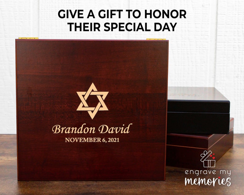 Bar Mitzvah Keepsake Box, Hebrew School Gift, Bar Mitzvah Gift, Star of David Gift, Bat Mitzvah Gift, Personalized Bar Mitzvah, Bris Gift image 1