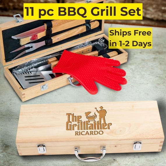 Personalized bbq grill set for men, custom barbecue tool kit with case, father's day gift, gift for him, gift for husband or dad, grandpa