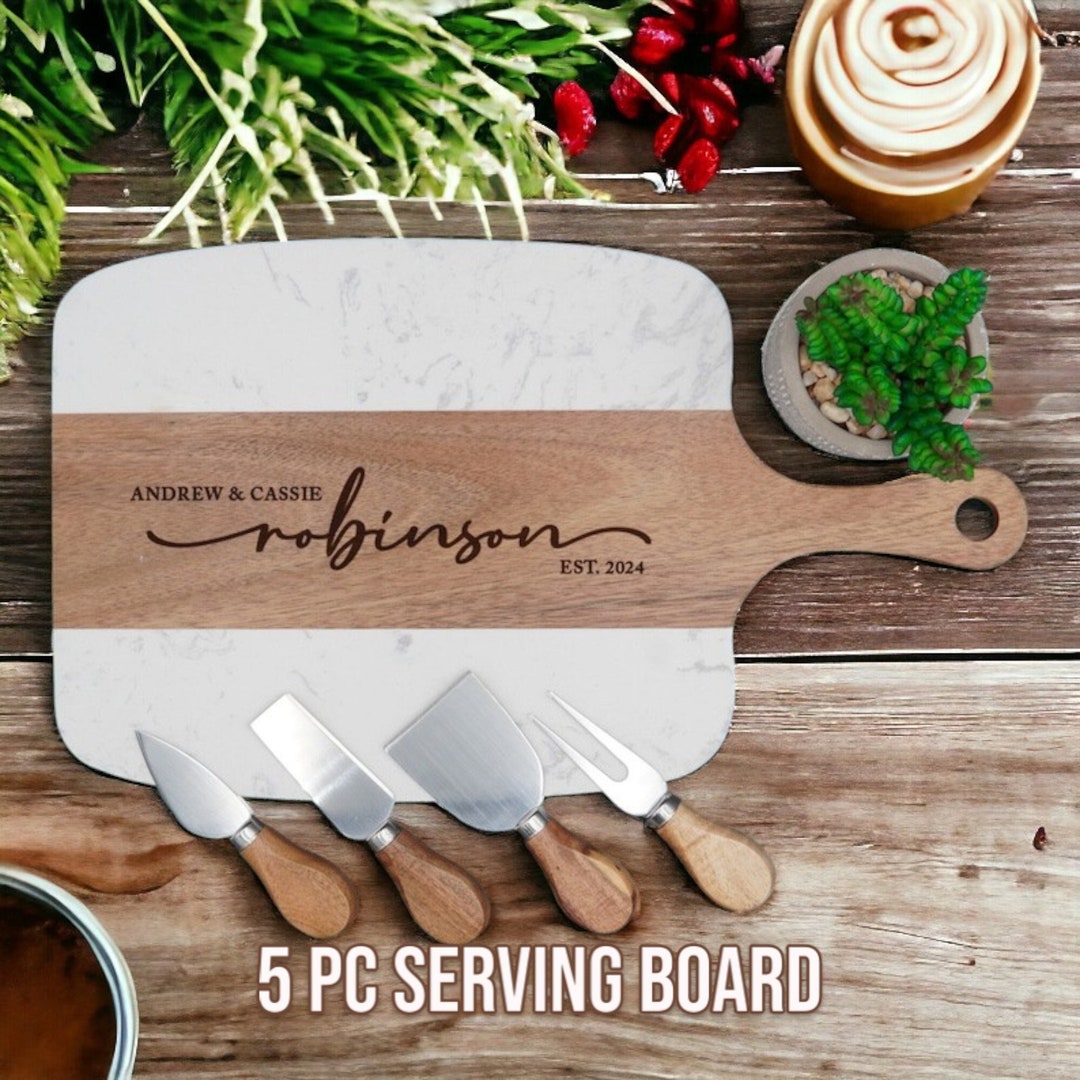 Personalized Serving Board, Engraved Wedding Gift Cheese Serving Board with Handle Engagement Gift Bridal Shower Gift Newlywed, Couples Gift