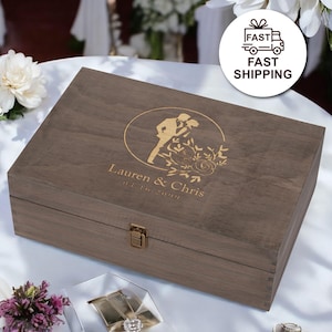Wood memory box, rustic wooden keepsake box, personalized engraved gift box, wedding memory chest, jewelry or photo box, couple's custom box image 10