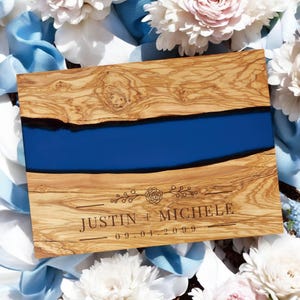 Personalized resin cheese board - custom wedding, anniversary, or housewarming gift, ocean epoxy serving board, unique gift for couples