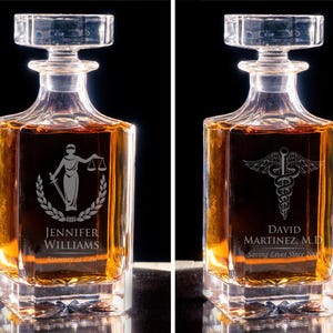 Law School Graduation, Glass Decanter, Military Gift, Retirement Gift, Whiskey Gift Set, Promotion Gift, Bourbon Decanter, Whiskey Holder