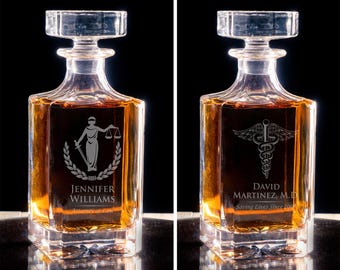 Law School Graduation, Glass Decanter, Military Gift, Retirement Gift, Whiskey Gift Set, Promotion Gift, Bourbon Decanter, Whiskey Holder