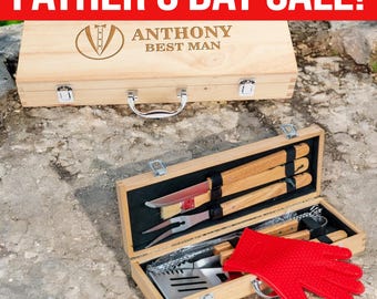 Grill gift set, bbq grilling tools, personalized bbq set, barbecue gift, engrave grill tool, grill case, man grill gift idea, gift for grill