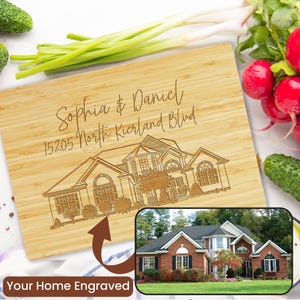 Engraved home portrait, custom cutting board home picture, housewarming gift, closing for realtors, personalized first home keepsake