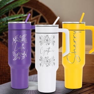 Personalized 40oz tumbler with handle lid & straw custom name engraved 40oz tumbler cup birthday gift for mom valentines gift, gifts for her