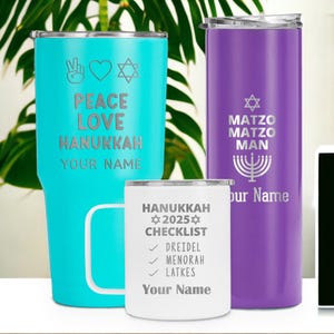 Hanukkah tumbler, custom name travel mug, laser engraved festival of light gifts, double insulated cup, hanukkah party gift, hanukkah mug